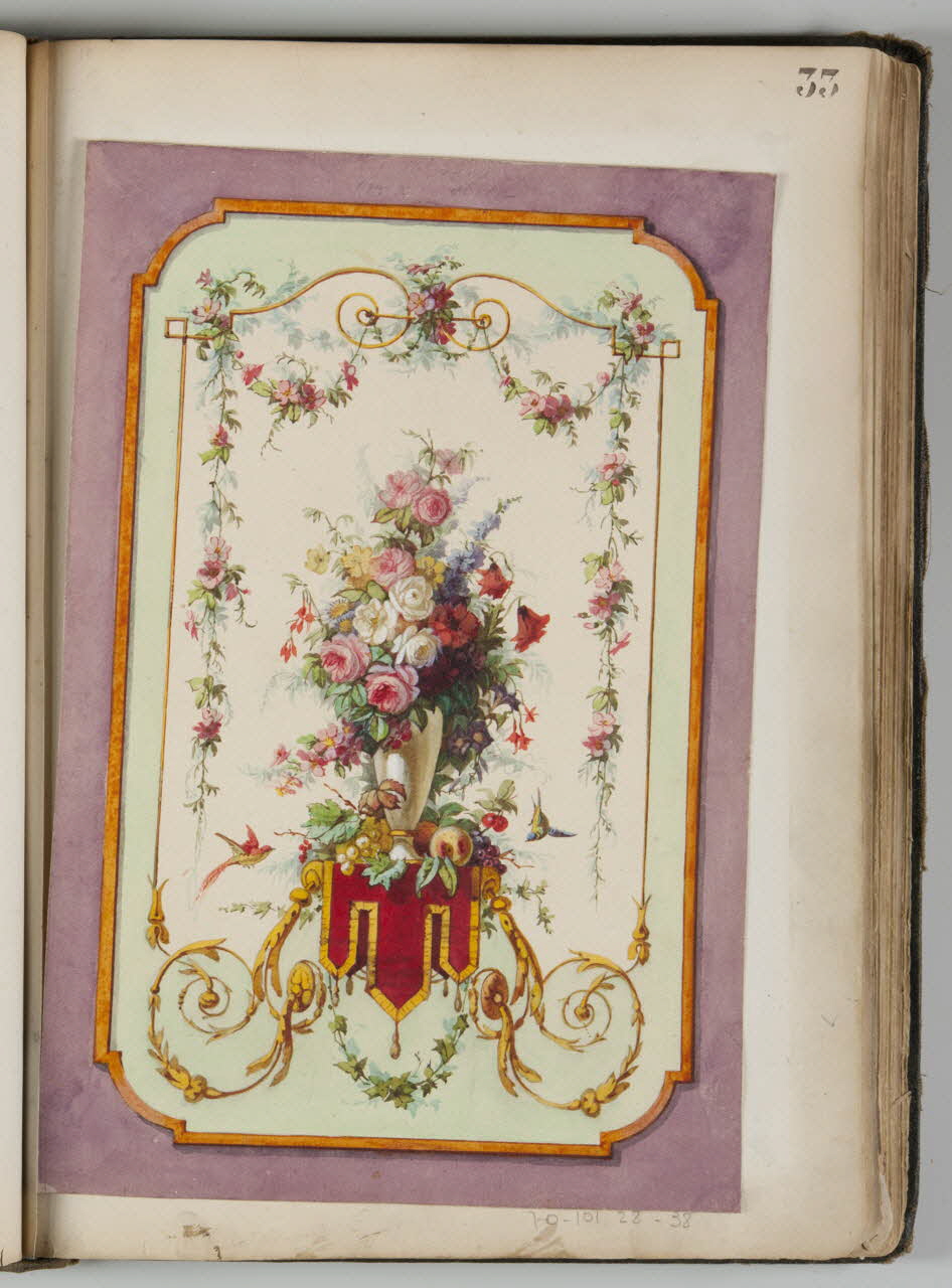 Louis Thivet album Projet de store de boutique : vase de fleurs et fruits sur une console 1886-1914 1970.101.28.38 Photo