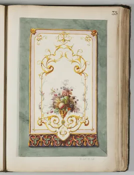 Louis Thivet album Projet de store de boutique : vase de fruits dans un encadrement 1886-1914 1970.101.28.40 Photo