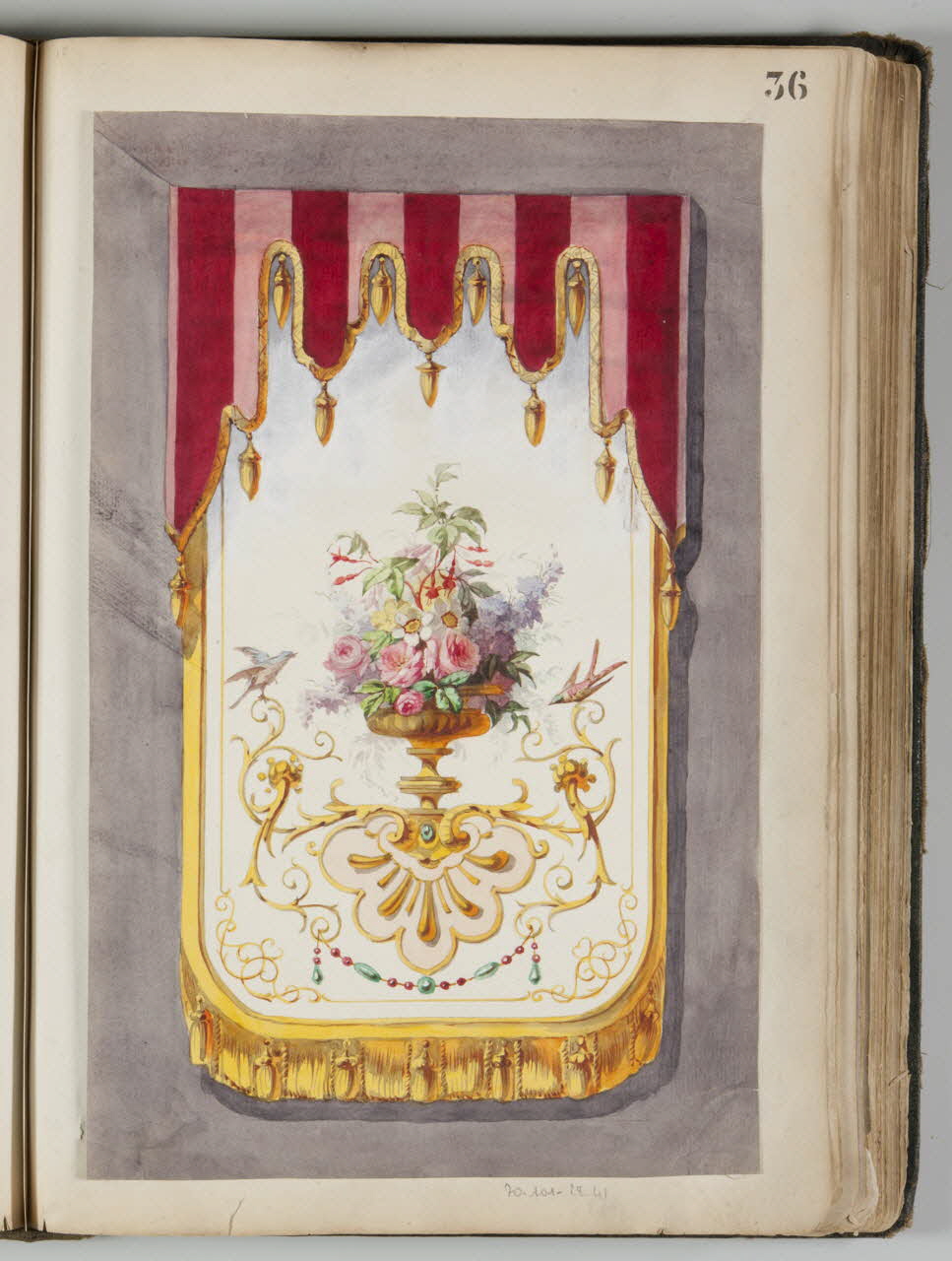 Louis Thivet album Projet de store de boutique : bannière avec vase de fleurs 1886-1914 1970.101.28.41 Photo