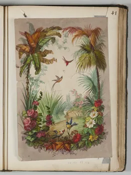 Louis Thivet album Projet de store de boutique : fleurs, végétaux et oiseaux 1886-1914 1970.101.28.46 Photo