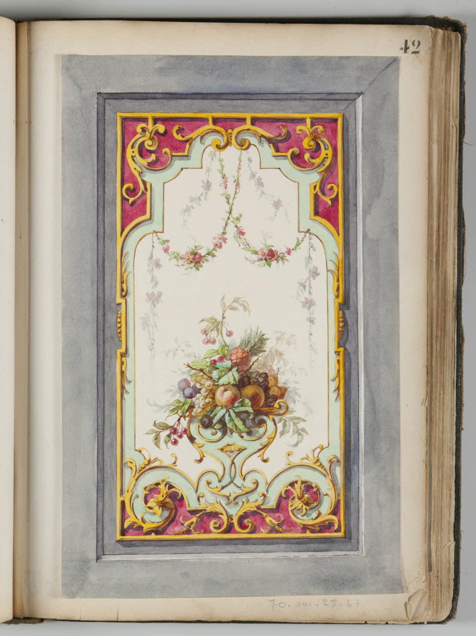 Louis Thivet album Projet de store de boutique : fleurs et fruits dans un cadre ornemental 1886-1914 1970.101.28.47 Photo