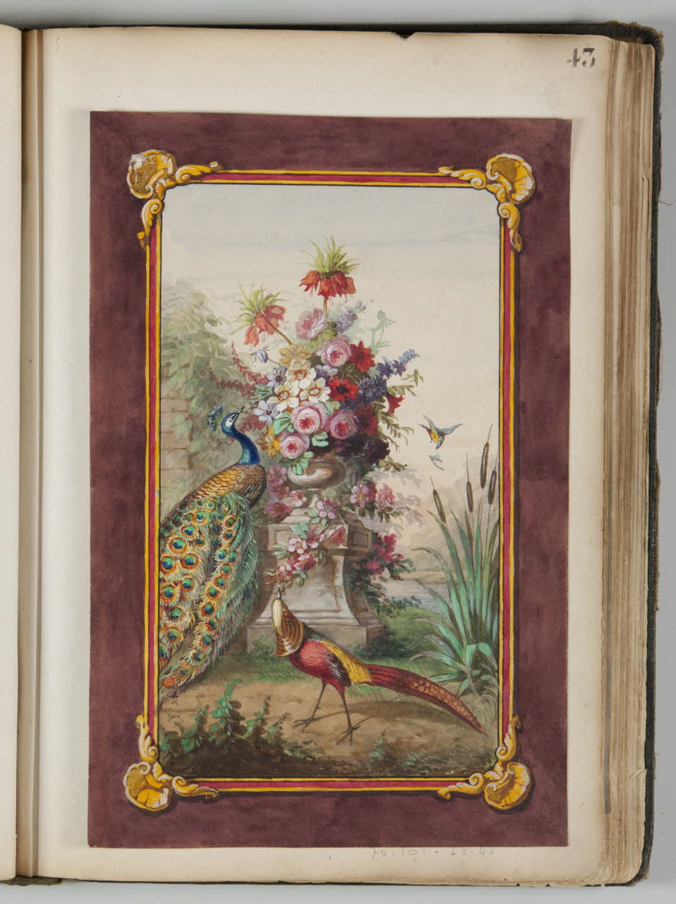 Louis Thivet album Projet de store de boutique : fleurs, vase de jardin et oiseaux dans un paysage 1886-1914 1970.101.28.48 Photo
