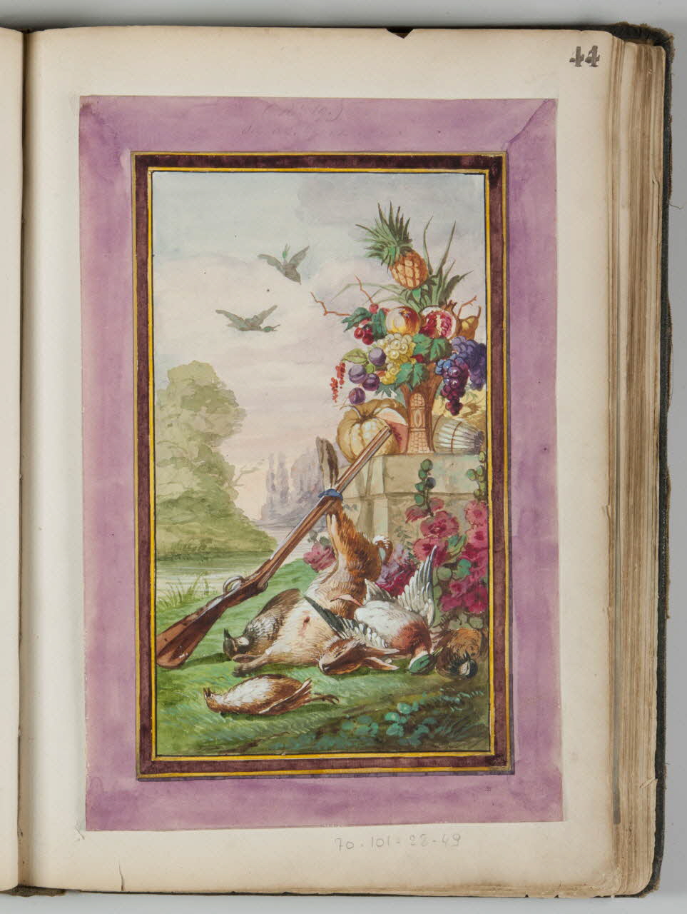 Louis Thivet album Projet de store de boutique : paysage avec fruits, légumes et trophée de chasse 1886-1914 1970.101.28.49 Photo