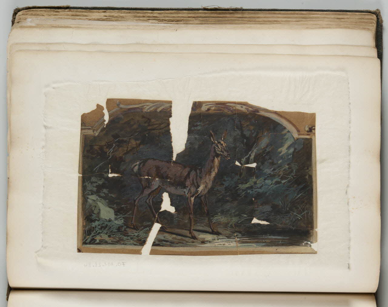 Louis Thivet album Projet de store : biche près d'un cours d'eau 1886-1914 1970.101.28.84 Photo