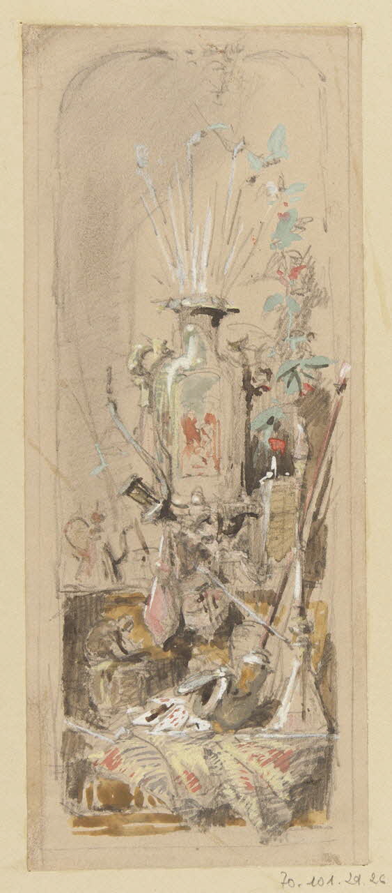 Louis Thivet album Projet de panneau décoratif : pipes, pipes à eau et jeu de cartes 1886-1914 1970.101.29.26 Photo