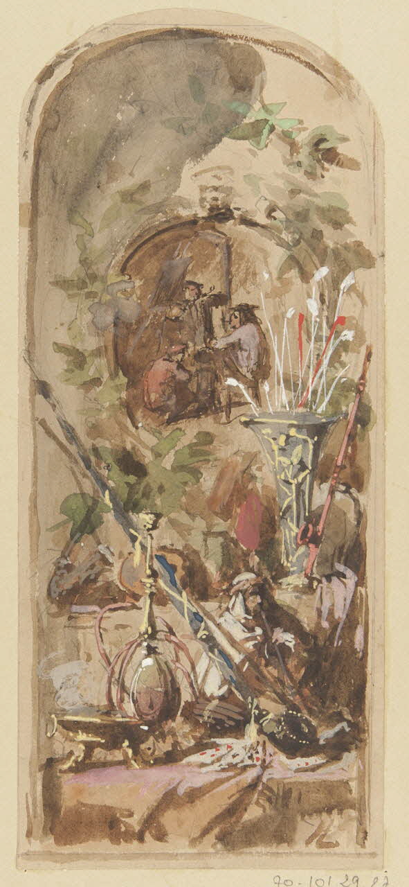 Louis Thivet album Projet de panneau décoratif : pipes, narguilé, cigares, brûle-parfum et jeu de cartes 1886-1914 1970.101.29.27 Photo