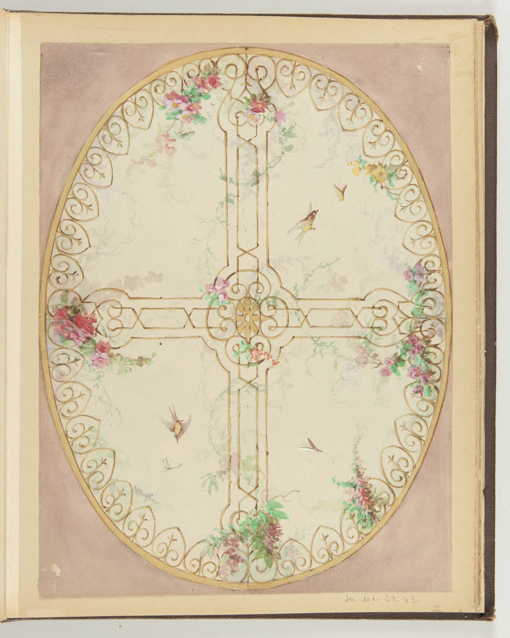 Louis Thivet album Projet de décor de plafond : oiseaux pourchassant des insectes, treillage et fleurs 1886-1914 1970.101.29.43 Photo