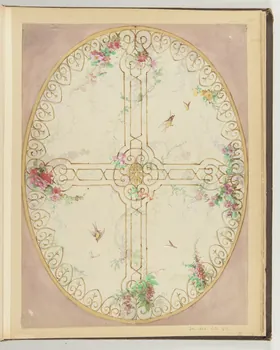 Louis Thivet album Projet de décor de plafond : oiseaux pourchassant des insectes, treillage et fleurs 1886-1914 1970.101.29.43 Photo