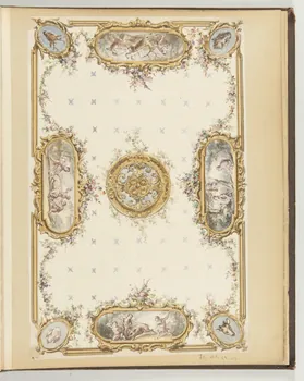 Louis Thivet album Projet de décor de plafond : cartouches avec des putti chassant le sanglier, le cerf et le lièvre et abattant un porc et trophées de chasse 1886-1914 1970.101.29.44 Photo