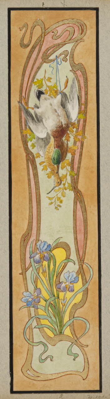 album Projet d'un panneau de charcuterie : rinceaux art nouveau, trophée de gibiers d'eau et iris 1970.101.30.13 Photo