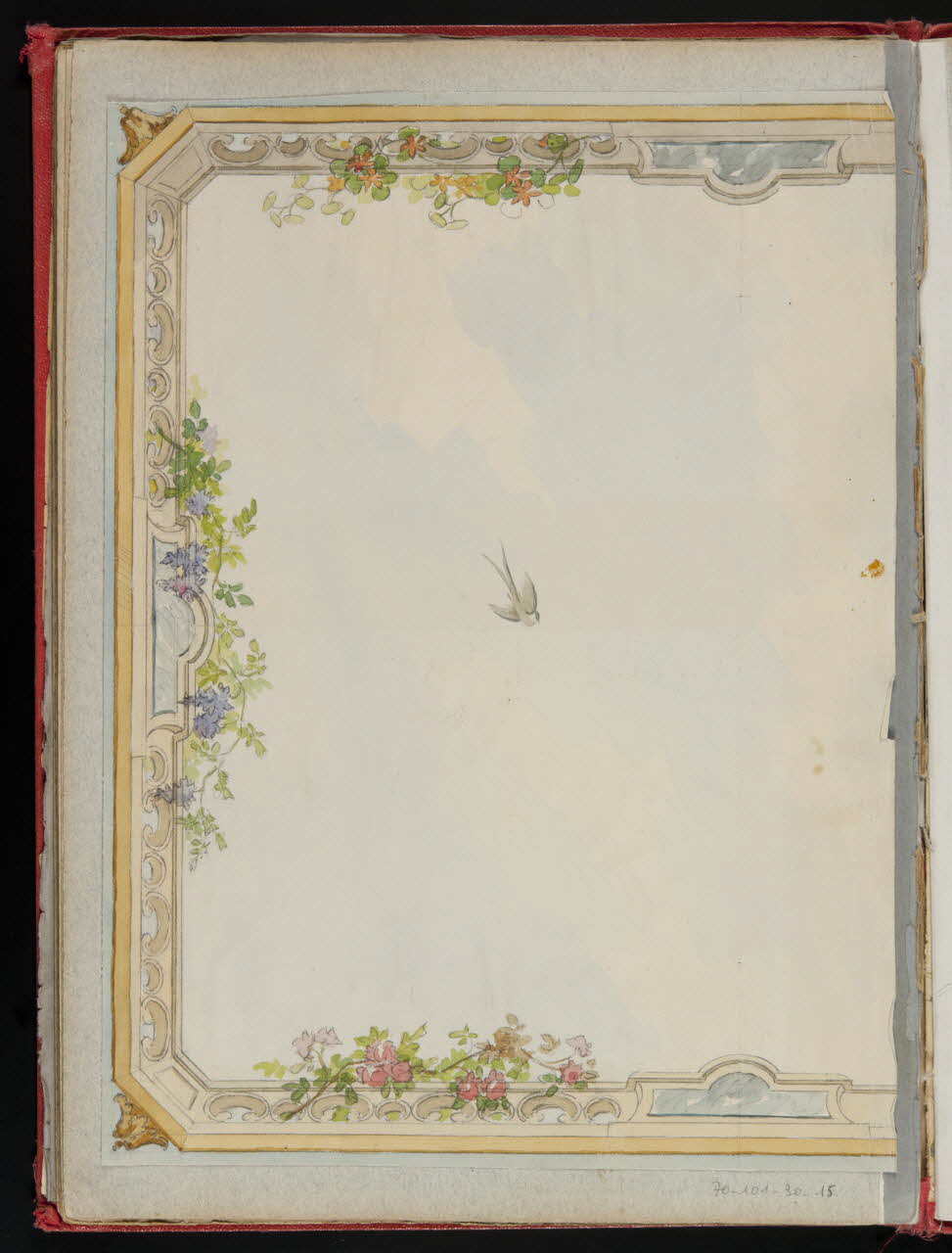 album Projet d'un décor de plafond : ciel, hirondelle, balustrade et fleurs 1970.101.30.15 Photo