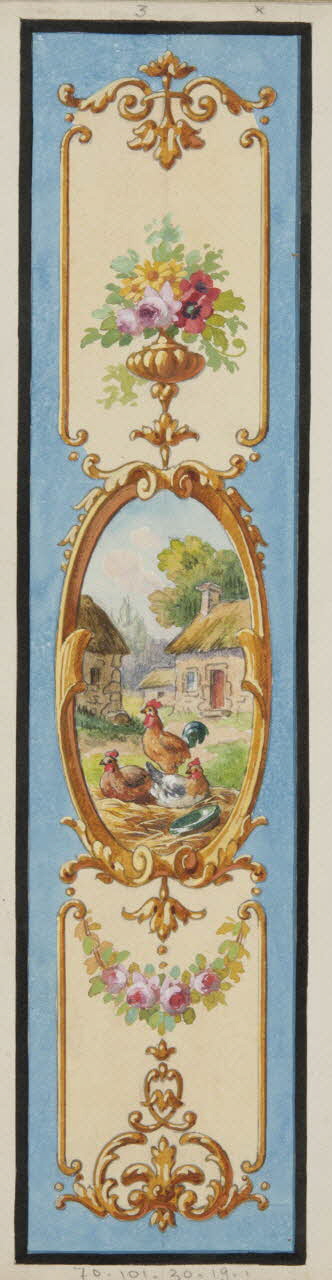 album Projets de deux panneaux de crèmerie et de charcuterie : volailles dans un cartouche et trophée de gibiers et sanglier dans un cartouche 1970.101.30.19.1/2 Photo