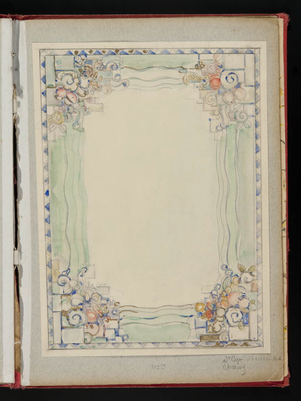 F. Tarrisse album Projet d'un décor de plafond : ciel avec encadrement de fruits 1925-1935 1970.101.30.6 Photo
