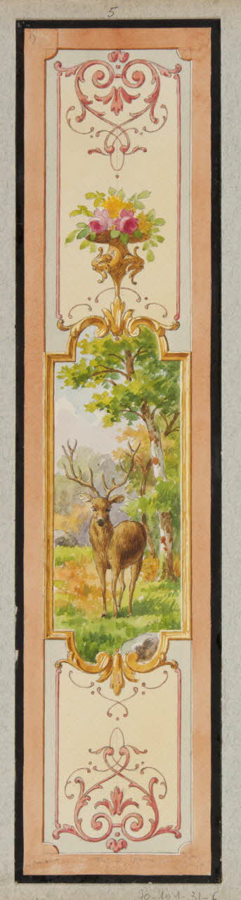 album Projet d'un panneau de charcuterie : vase, fleurs, rinceaux et cartouche avec un cerf 1970.101.31.6 Photo
