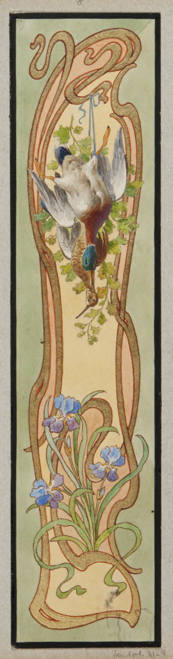 album Projet d'un panneau de boutique : rinceaux art nouveau, trophée de gibiers d'eau et iris 1970.101.31.9 Photo