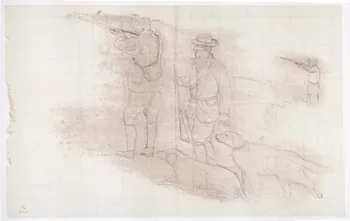dessin Poncif représentant des chasseurs et leurs chiens 1970.112.35 Photo
