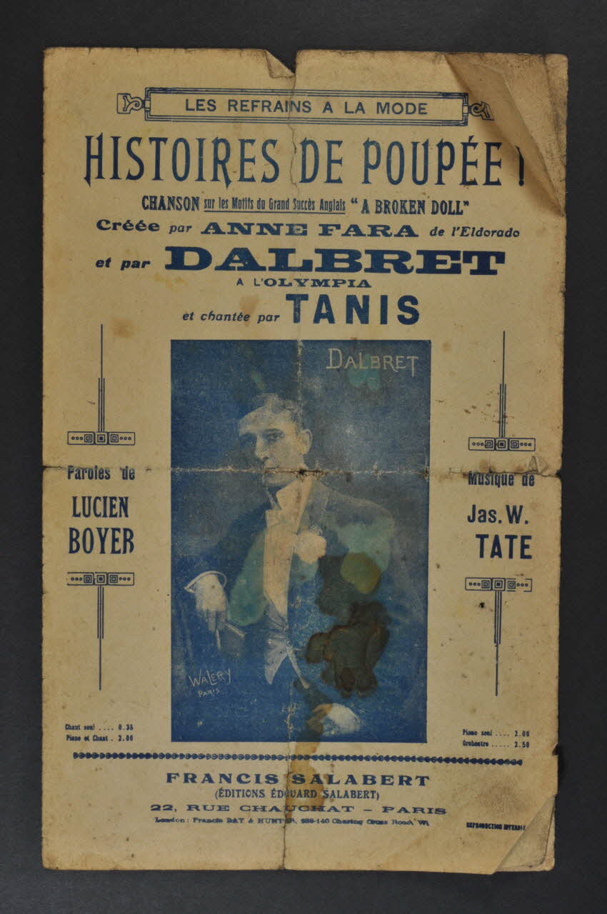 Jas. W. Tate ; Lucien Boyer ; Paul Dalbret ; Francis F. Salabert chanson petit format 1916 1966.203.12 Photo Mucem
