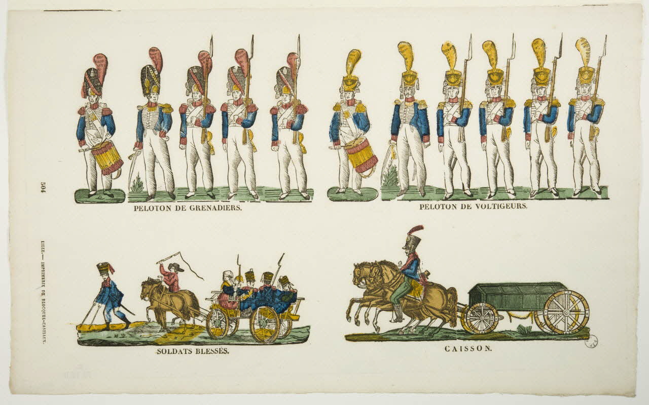 Antoine Thiébault ; Jean-Baptiste Castiaux ; Simon-François Blocquel imagerie ancienne Planche de militaires Lille 1809-1837 1970.23.11 Photo