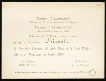estampe Invitation pour un diner à la tour Eiffel 1970.34.1.2 Photo