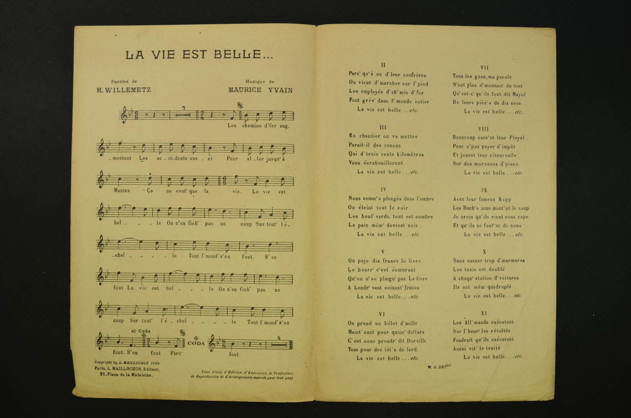 Maurice Yvain ; Albert Willemetz ; Maurice Chevalier ; Dréan ; L. Maillochon chanson petit format 1920 1966.203.14 Photo Mucem