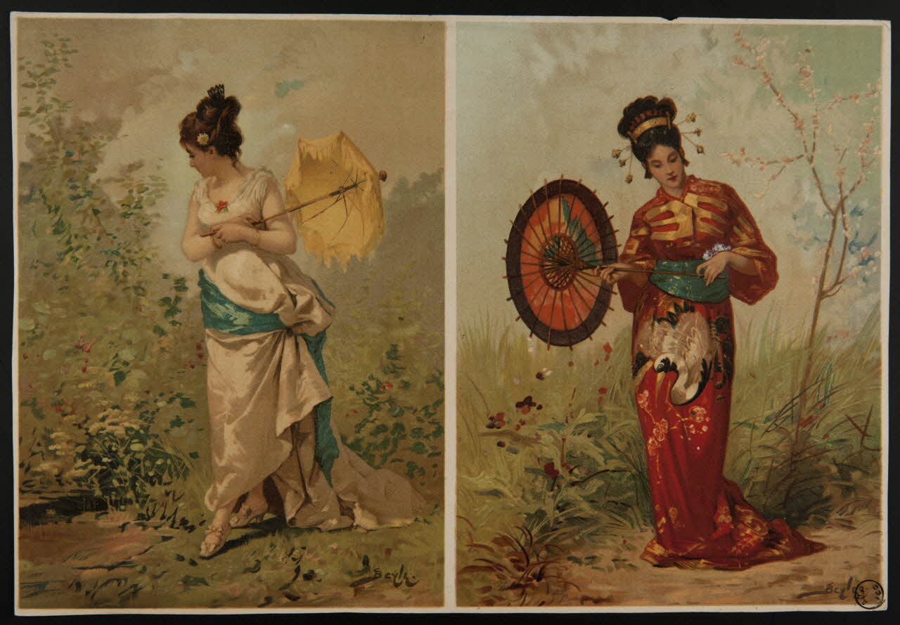 estampe Jeunes femmes occidentale et asiatique portant une ombrelle 1970.47.99 Photo