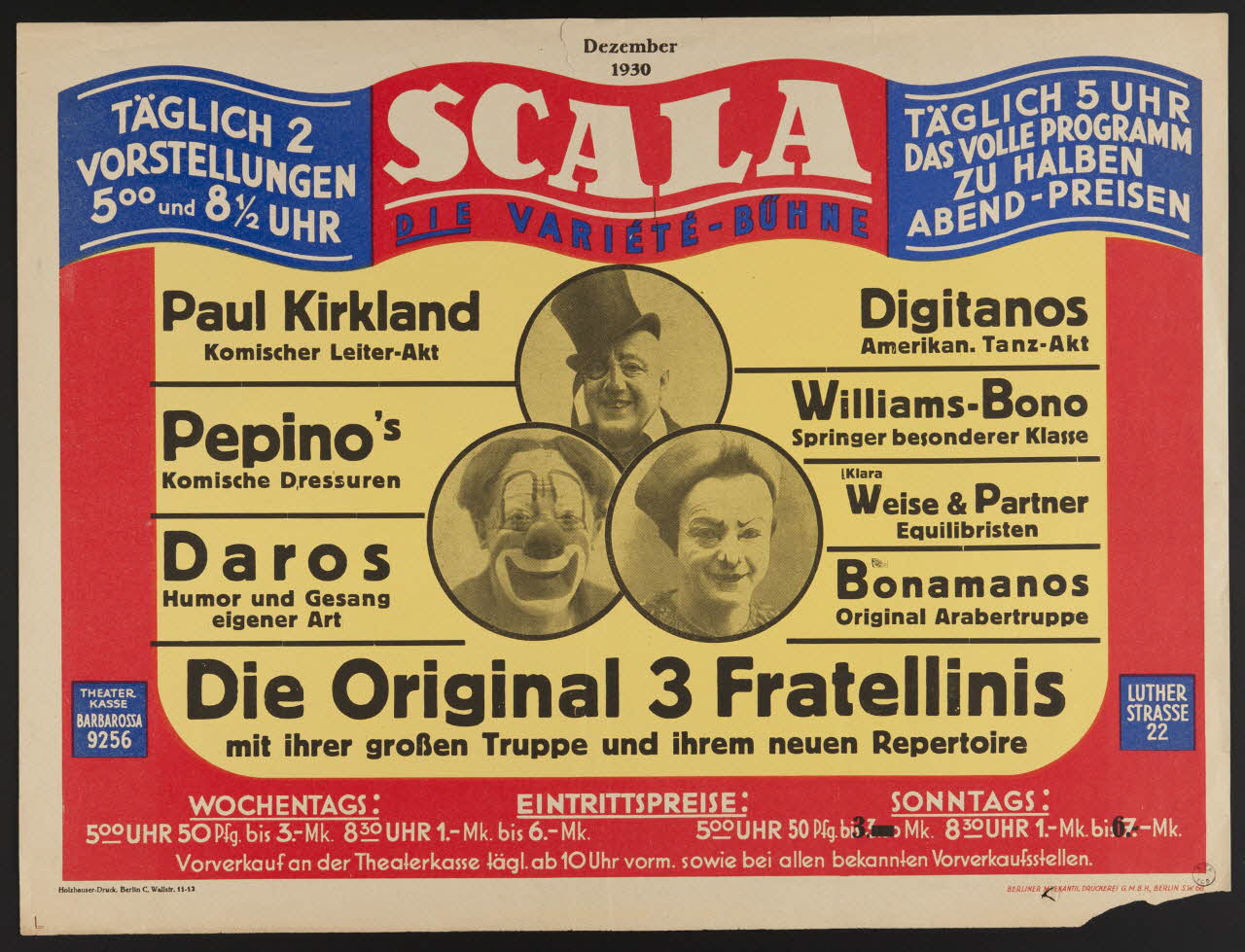 Holzhauser-Druck affiche SCALA  DIE VARIETE - BUHNE Allemagne 1930 1970.49.11 Photo