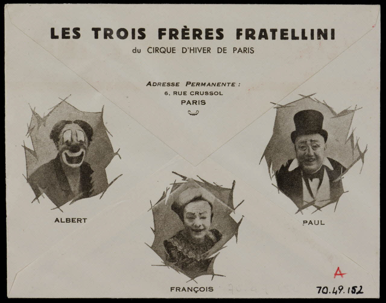 estampe La Direction du CIRQUE D'HIVER DE PARIS présente le  "CIRQUE FRATELLINI"  et les Célèbres Clowns : PAUL - FRANCOIS et ALBERT FRATELLINI 1970.49.152 Photo