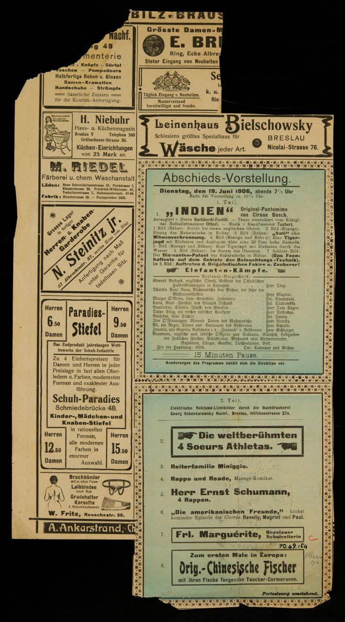 estampe CIRCUS BUSCH  PROGRAMM Breslau(Allemagne) 1906 1970.49.164  Photo