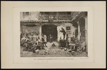 estampe Italie - Représentation d'un prestidigitateur dans une cour de Florence, au siècle dernier 1970.49.66 Photo