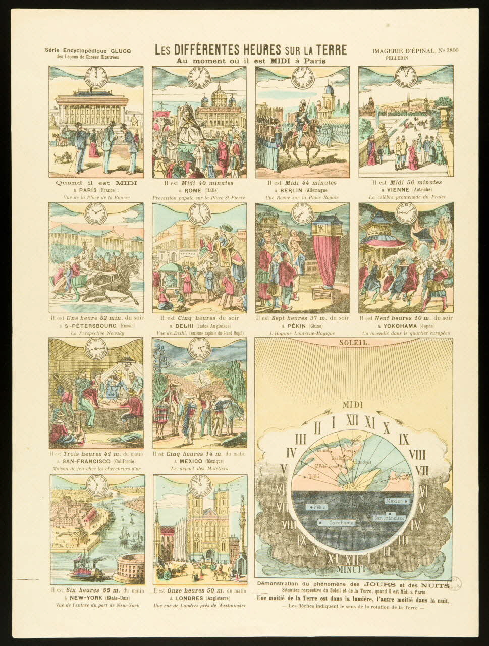 estampe LES DIFFERENTES HEURES SUR LA TERRE  Au moment où il est MIDI à Paris 1970.82.26 Photo