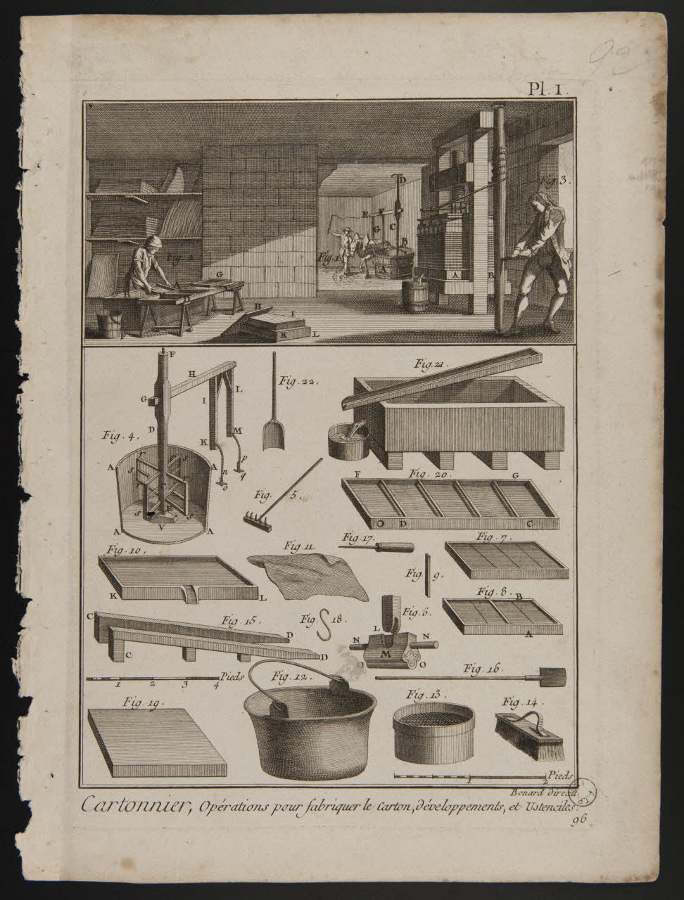 estampe Cartonnier, Opérations pour fabriquer le carton, développements, et Ustensiles. 1970.82.34 Photo