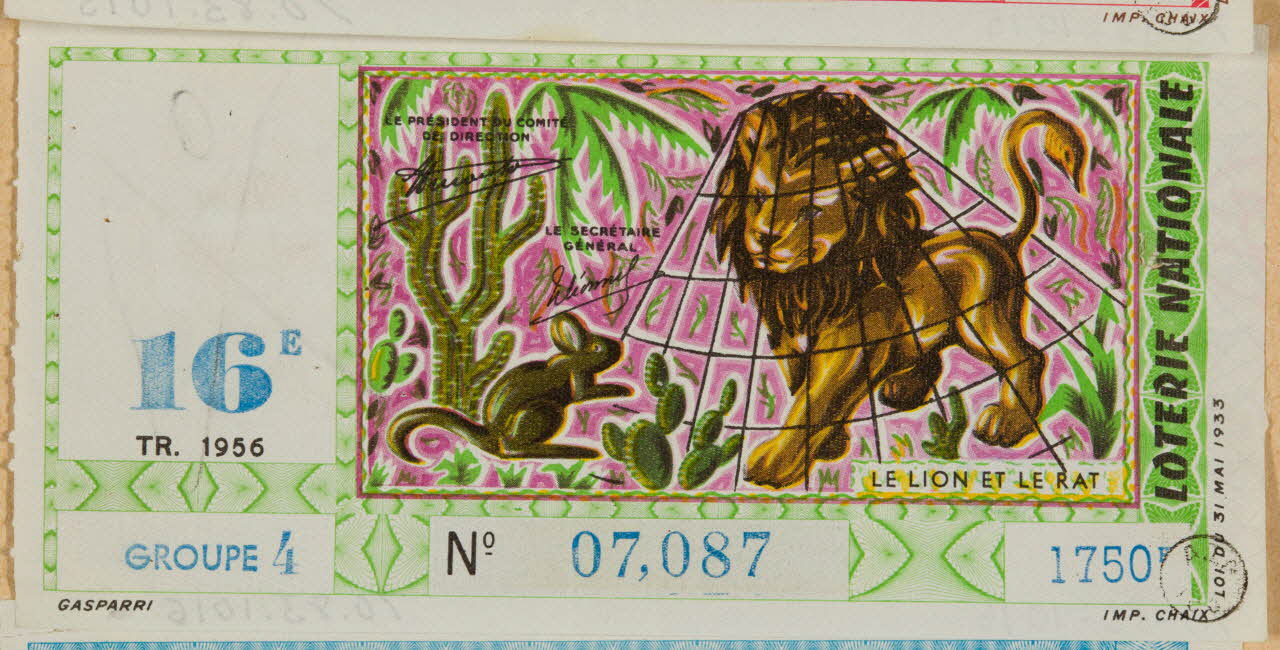 estampe LOTERIE NATIONALE  LE LION ET LE RAT 1970.83.1016 Photo