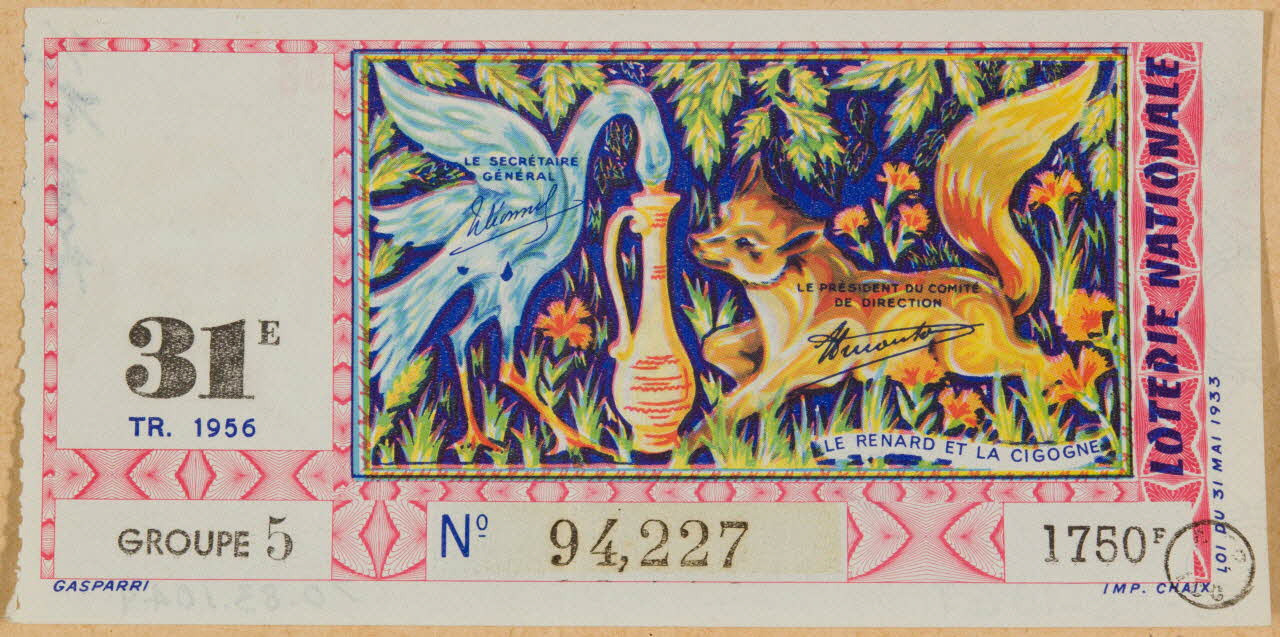 estampe LOTERIE NATIONALE  LE RENARD ET LA CIGOGNE 1970.83.1049 Photo