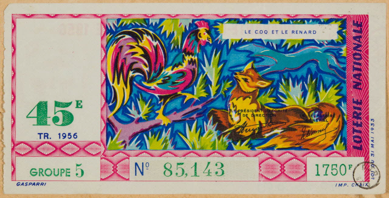 estampe LOTERIE NATIONALE  LE COQ ET LE RENARD 1970.83.1050 Photo