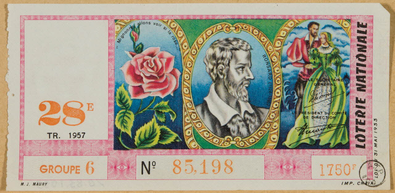 estampe LOTERIE NATIONALE  "Mignonne, allons voir si la rose..." 1970.83.1053 Photo