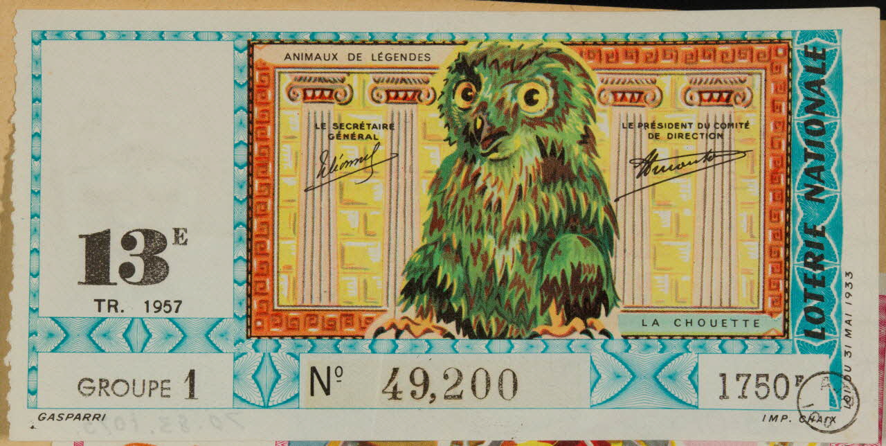 estampe LOTERIE NATIONALE  ANIMAUX DE LEGENDES  LA CHOUETTE 1970.83.1075 Photo