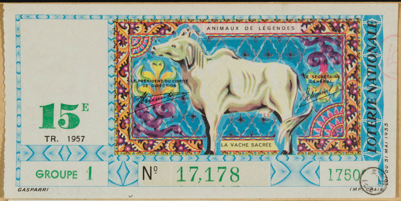 estampe LOTERIE NATIONALE  ANIMAUX DE LEGENDES  LA VACHE SACREE 1970.83.1079 Photo