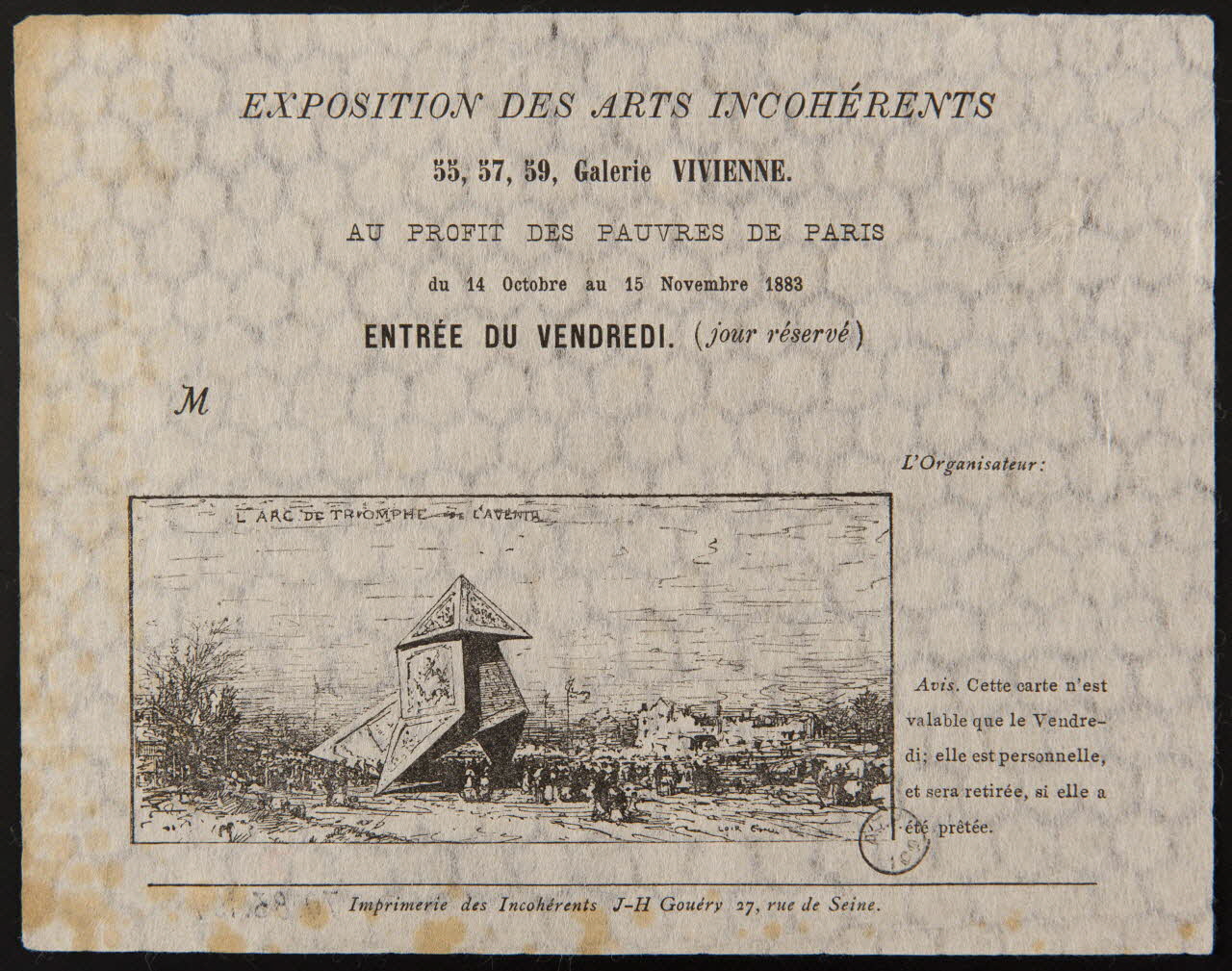 Loir ; J.H Gouery estampe EXPOSITION DES ARTS INCOHERENTS 1883 1970.83.109 Photo