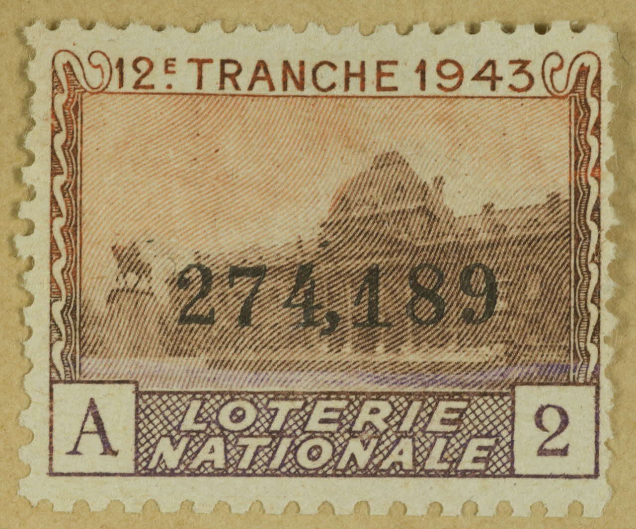 estampe 12E. TRANCHE 1943  LOTERIE  NATIONALE 1970.83.1125 Photo
