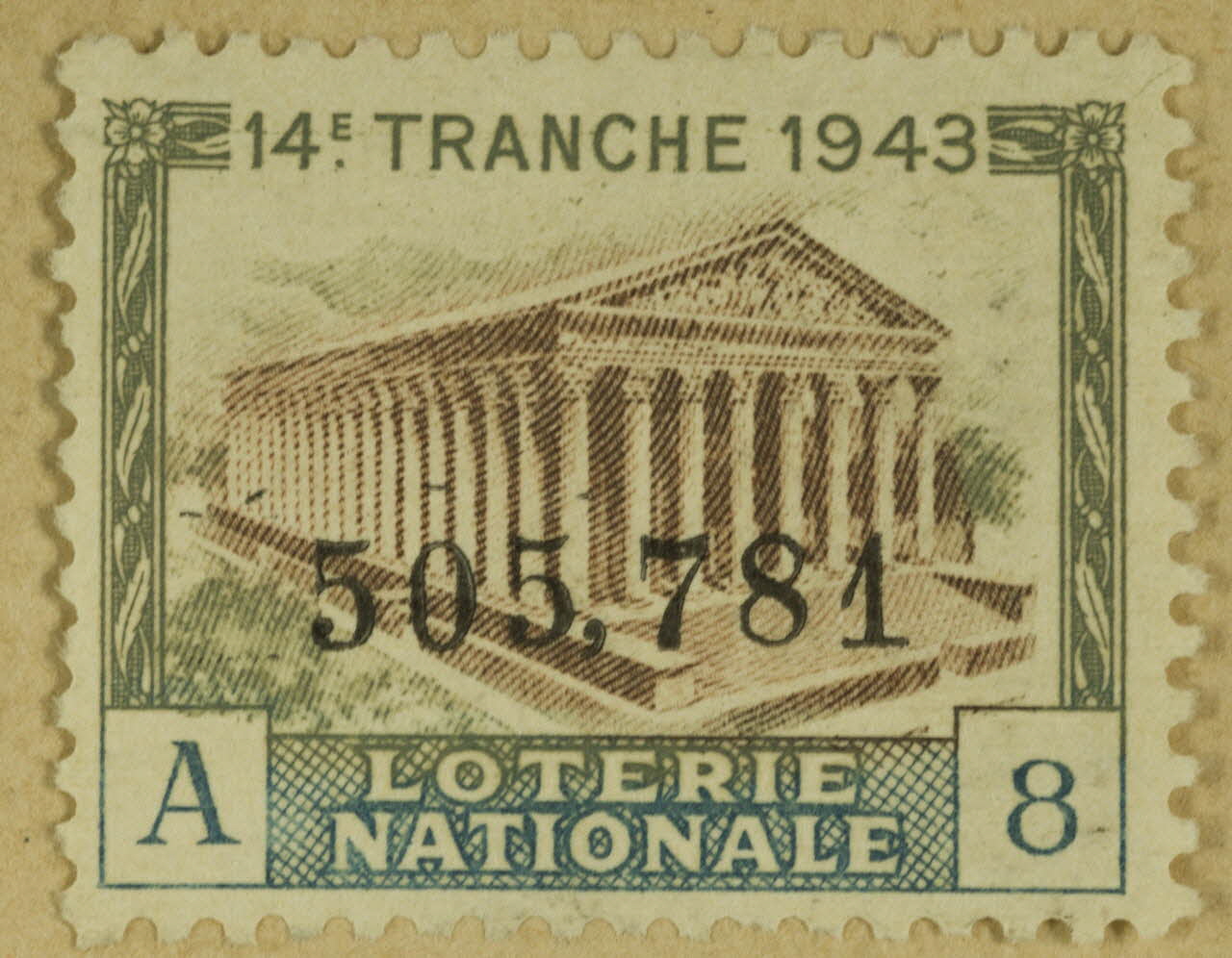 estampe 14E. TRANCHE 1943  LOTERIE  NATIONALE 1970.83.1129 Photo