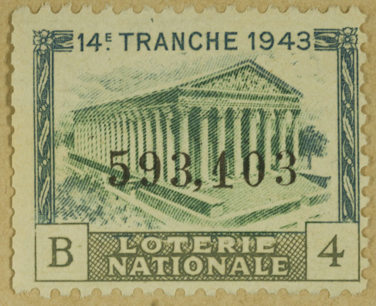 estampe 14E. TRANCHE 1943  LOTERIE  NATIONALE 1970.83.1130 Photo