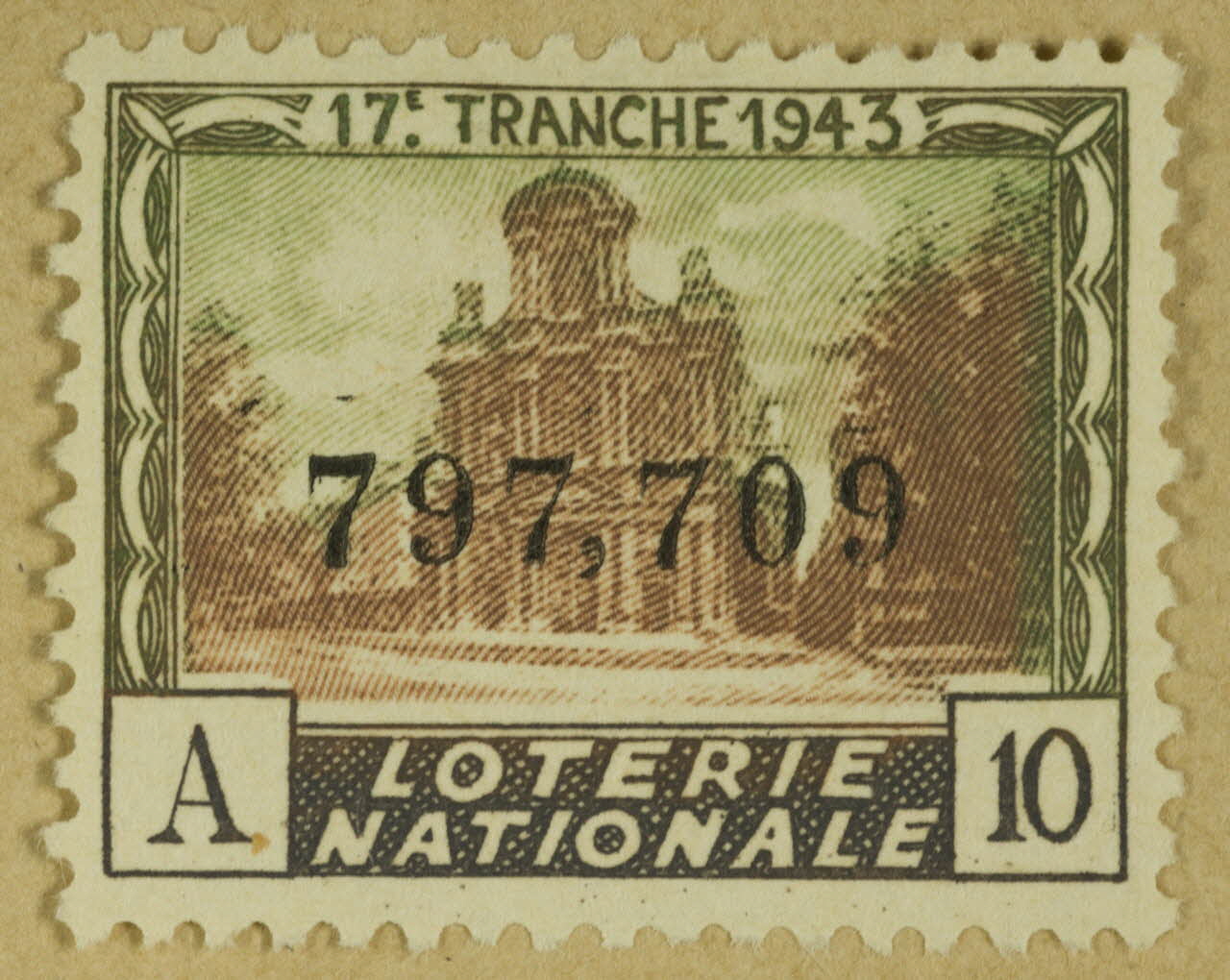 estampe 17E. TRANCHE 1943  LOTERIE  NATIONALE 1970.83.1135 Photo