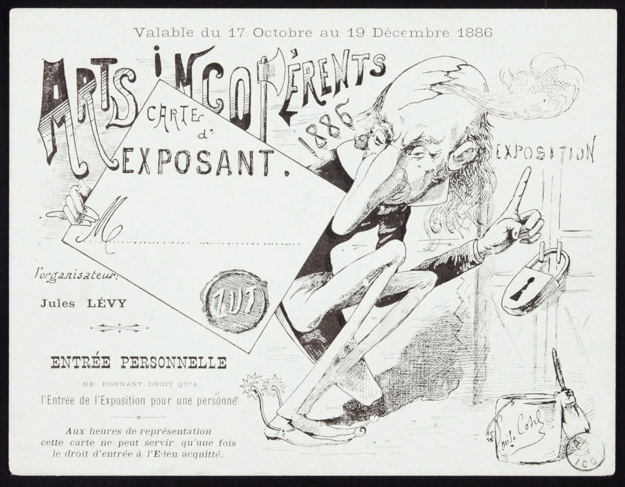 Emile Cohl estampe ARTS INCOHERENTS  1886  CARTE  d'  EXPOSANT. 1886 1970.83.114 Photo