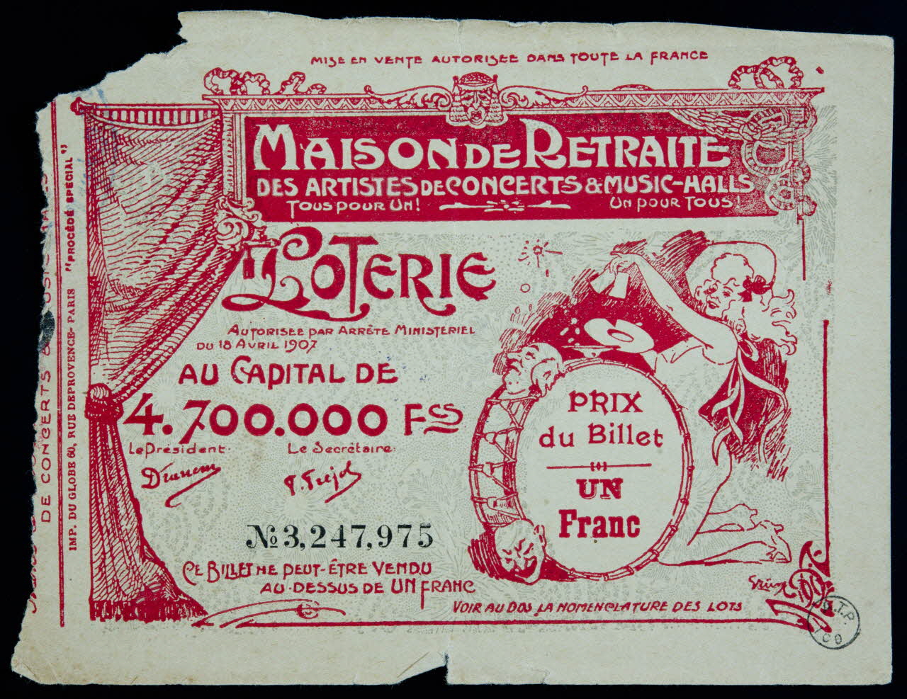 estampe MAISON DE RETRAITE  DES ARTISTES DE CONCERTS & MUSIC-HALLS  LOTERIE 1970.83.1216 Photo
