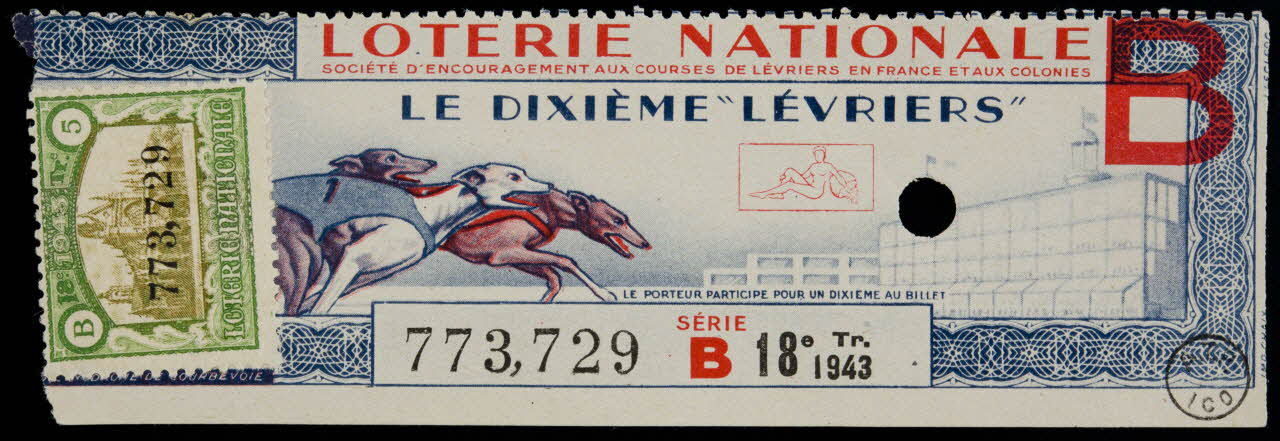 J Leclerc ; CHAIX estampe LOTERIE NATIONALE  LE DIXIEME 'LEVRIERS" 1943 1970.83.1268 Photo