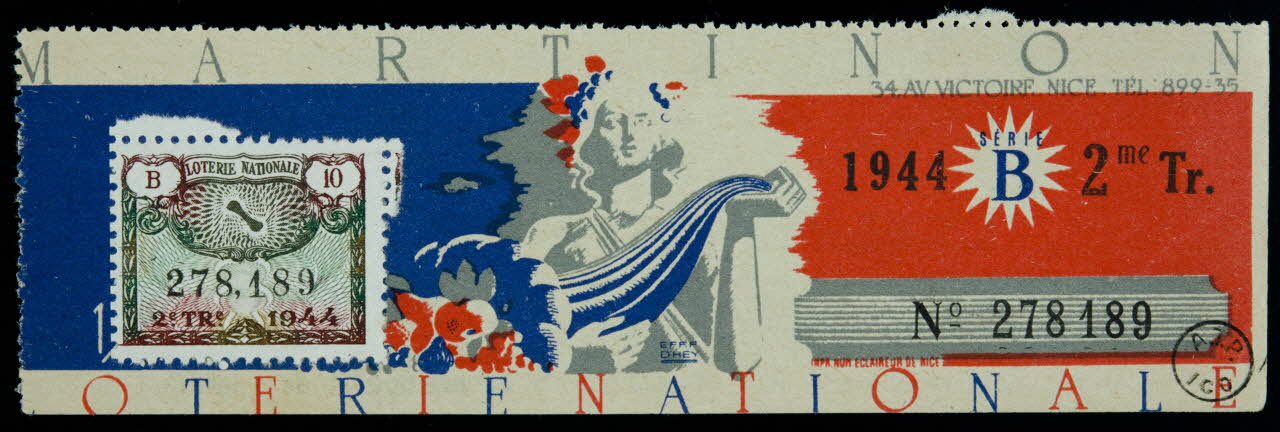 Eff. Omey ; Eclaireur De Nice estampe Banque Martinon, Loterie Nationale 1944 1970.83.1276 Photo