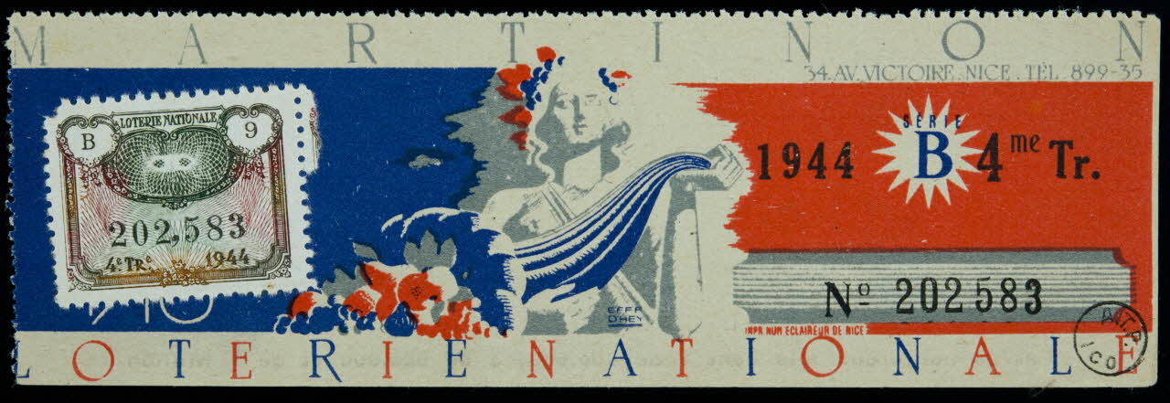 Eff. Omey ; Eclaireur De Nice estampe Banque Martinon, Loterie Nationale 1944 1970.83.1277 Photo