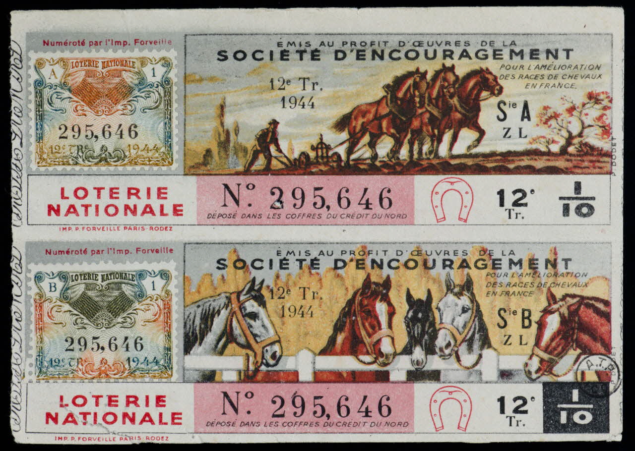 P Dodet ; P Forveille ; Roder estampe LOTERIE  NATIONALE  SOCIETE D'ENCOURAGEMENT Île-de-France, France 1944 1970.83.1281 Photo