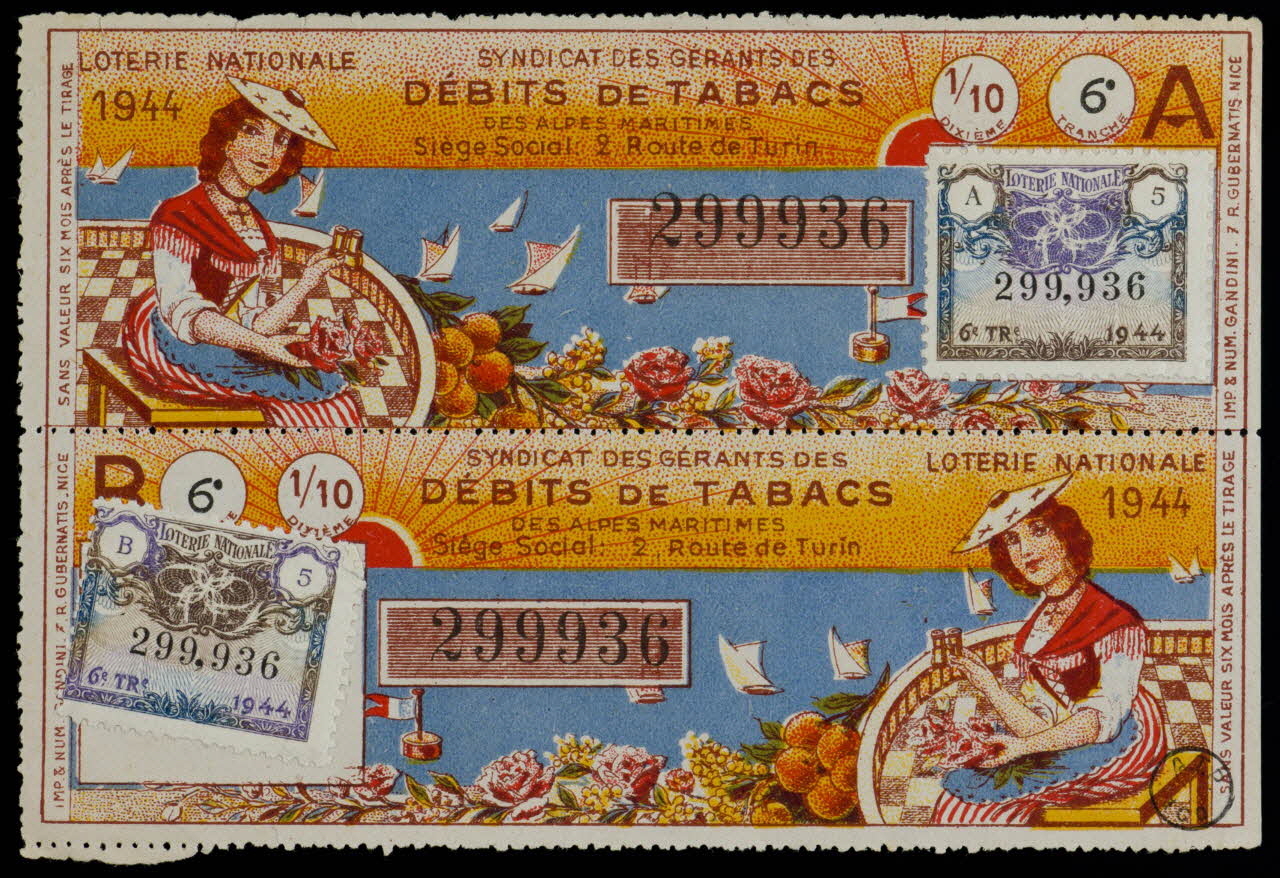 GANDINI estampe LOTERIE NATIONALE  SYNDICAT DES GERANTS DES  DEBITS DE TABACS Provence-Alpes-Côte d'Azur, France 1944 1970.83.1284 Photo
