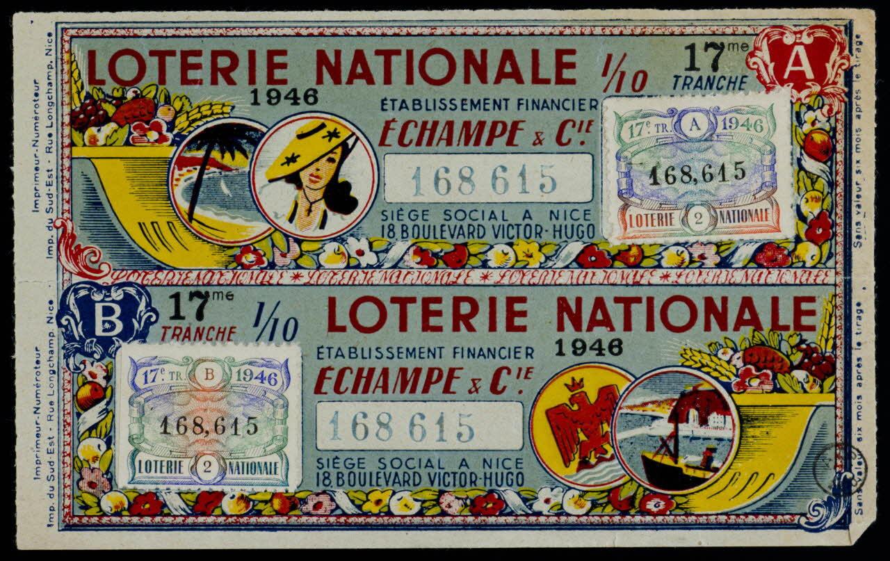 Imprimerie. Du Sudat estampe LOTERIE NATIONALE  1946 Provence-Alpes-Côte d'Azur, France 1946 1970.83.1293 Photo
